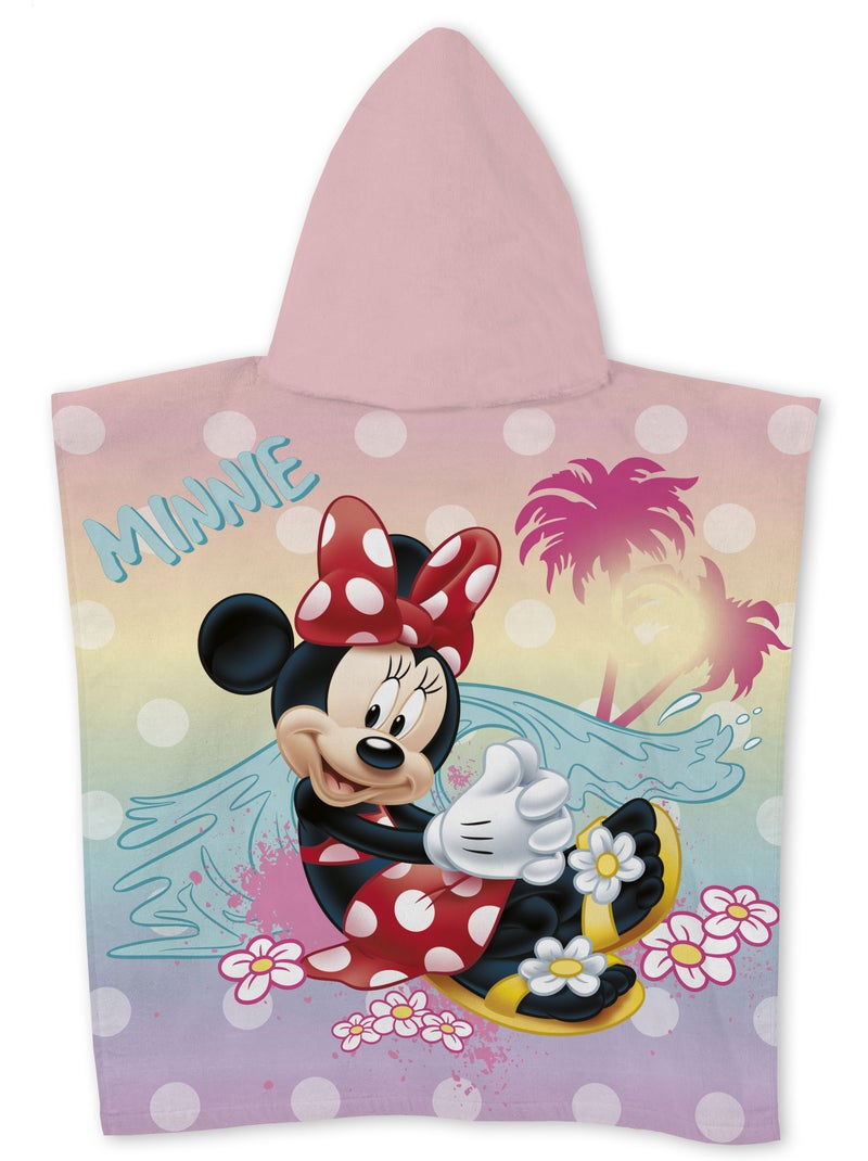 Strandponcho Minnie Mouse Happy Days 55x110cm – Pastel Roze – Capuchon – 100% Polyester – Officiële Zwart Lichtroze - Kiabi