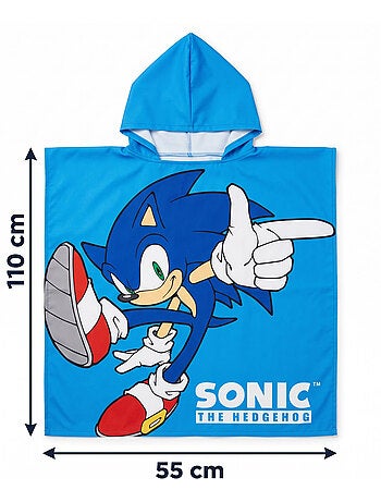 Strandponcho Sonic the Hedgehog 55x110cm – Puntige Capuchon – 100% Polyester – Officiële SEGA Licent