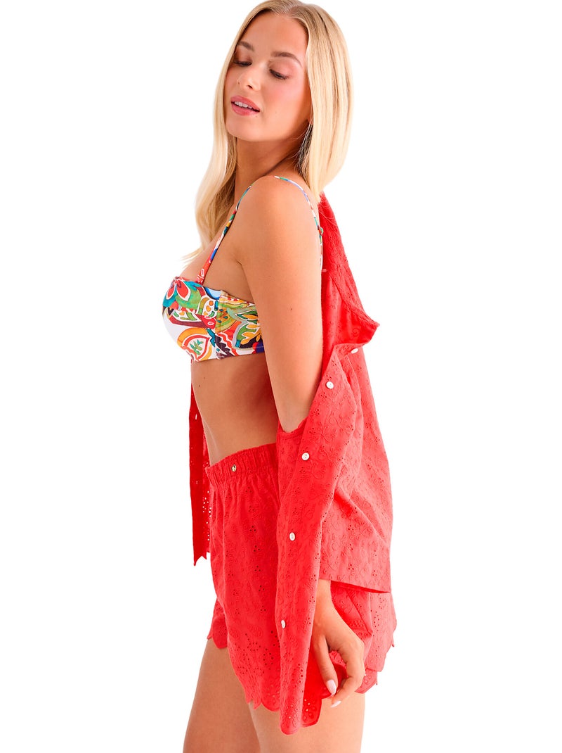 Strandshirt met driekwart mouwen panama Rood - Kiabi