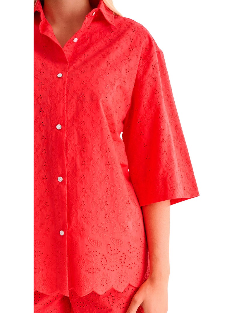 Strandshirt met driekwart mouwen panama Rood - Kiabi