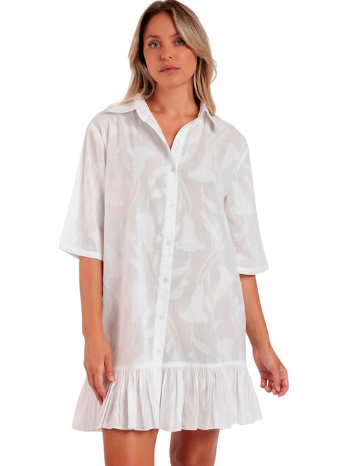 Strandtuniek met halve mouwen en knoopsluiting texture flowers - Kiabi Strandtuniek met halve mouwen en knoopsluiting texture flowers - Kiabi