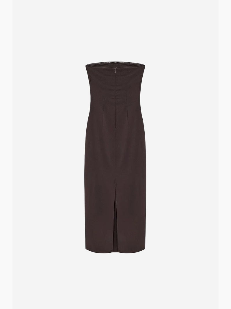 Strapless bodycon midi-jurk met split dilvin Chocoladebruin - Kiabi