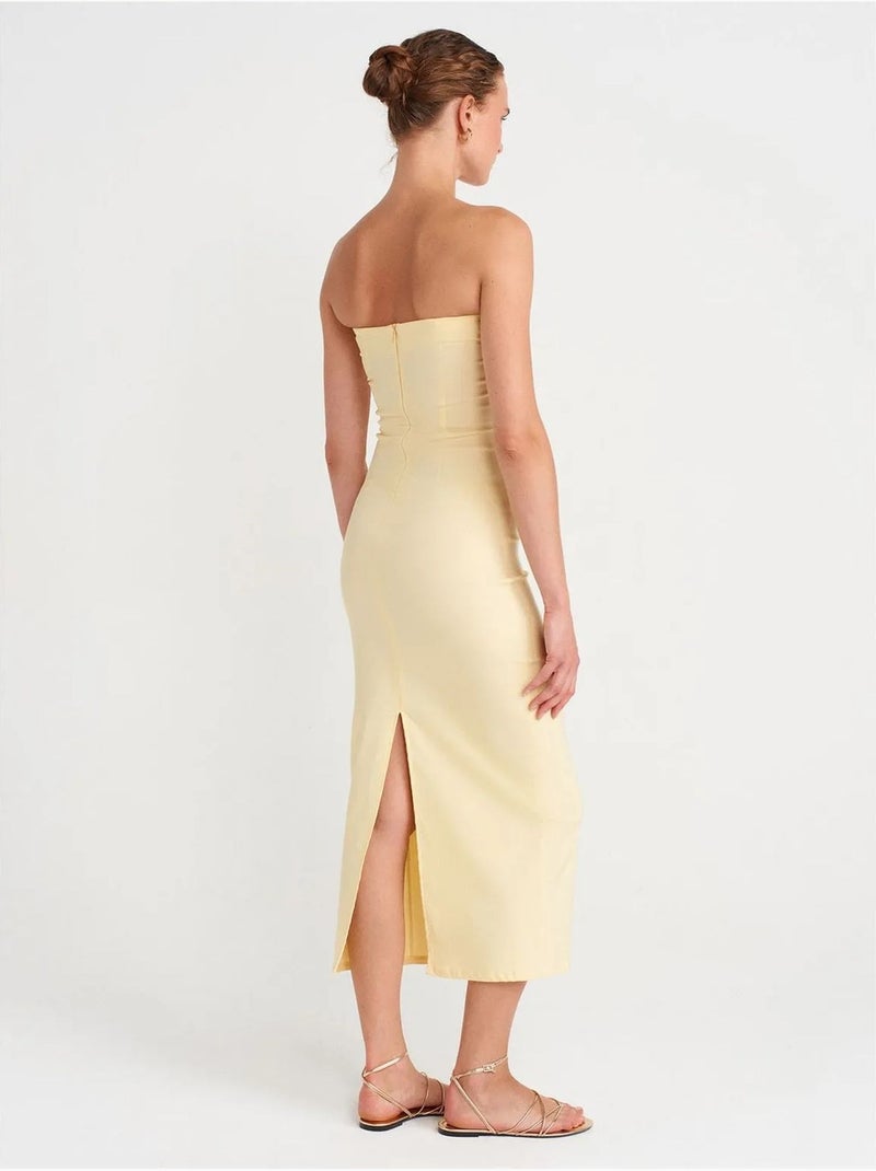 Strapless bodycon midi-jurk met split dilvin Citroengeel - Kiabi