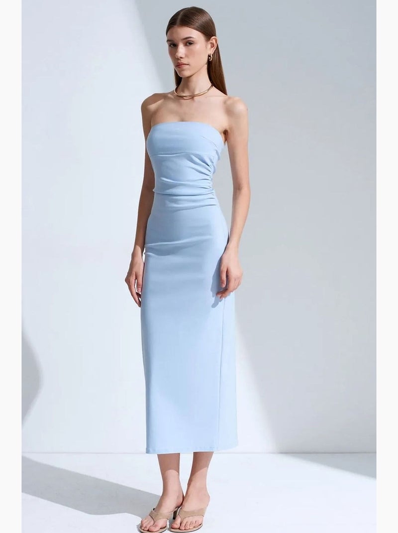 Strapless bodycon midi-jurk met split dilvin Hemelsblauw - Kiabi