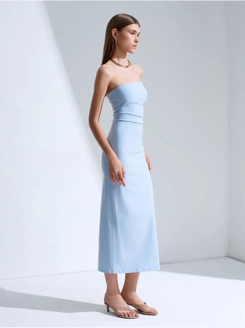 Strapless bodycon midi-jurk met split dilvin Hemelsblauw - Kiabi