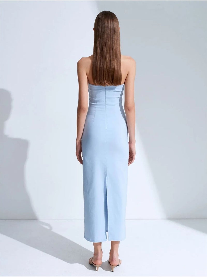 Strapless bodycon midi-jurk met split dilvin Hemelsblauw - Kiabi