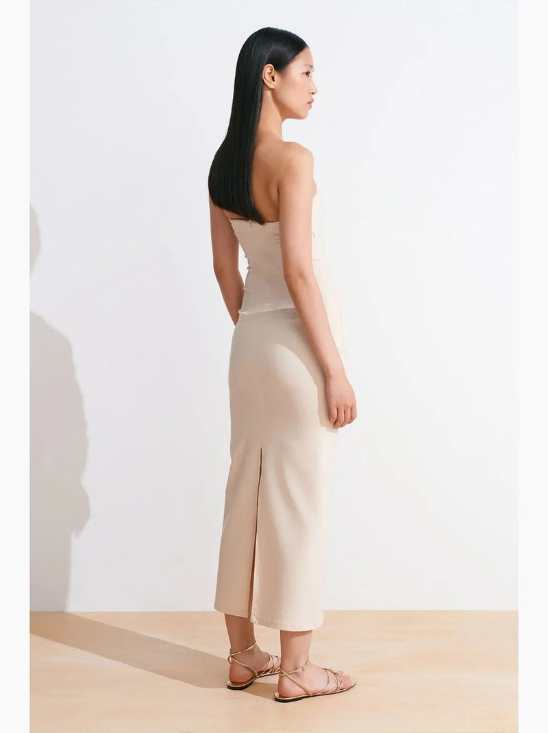 Strapless bodycon midi-jurk met split dilvin Klei-beige - Kiabi