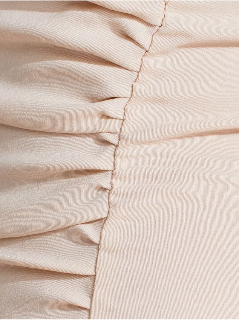 Strapless bodycon midi-jurk met split dilvin Klei-beige - Kiabi