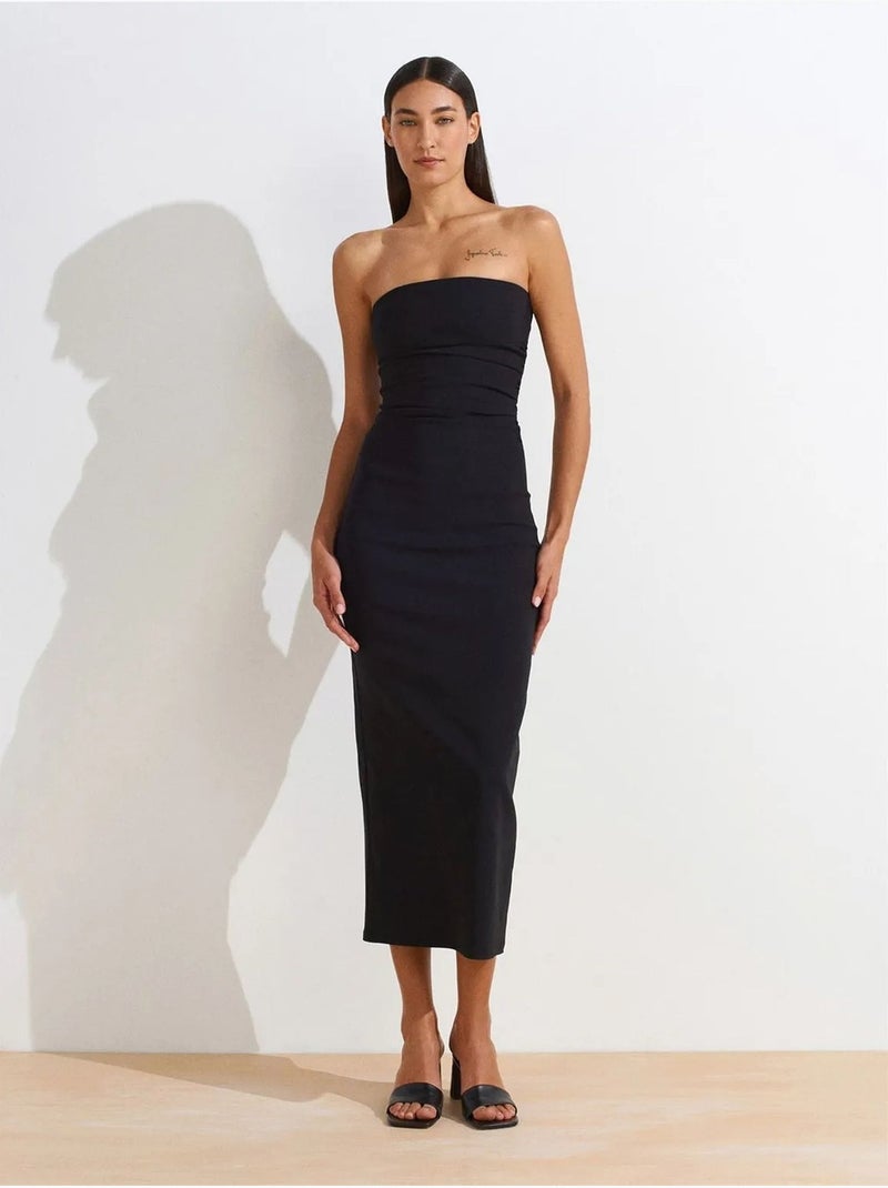 Strapless bodycon midi-jurk met split dilvin Zwart - Kiabi