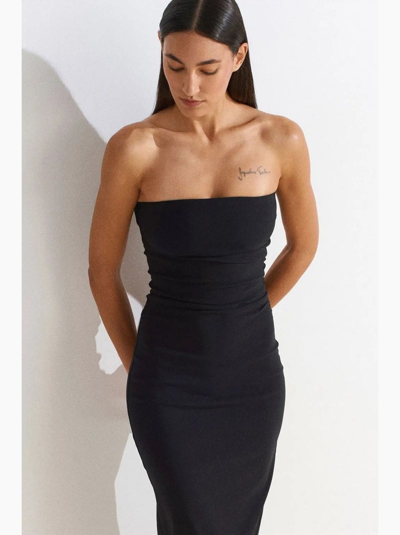 Strapless bodycon midi-jurk met split dilvin Zwart - Kiabi