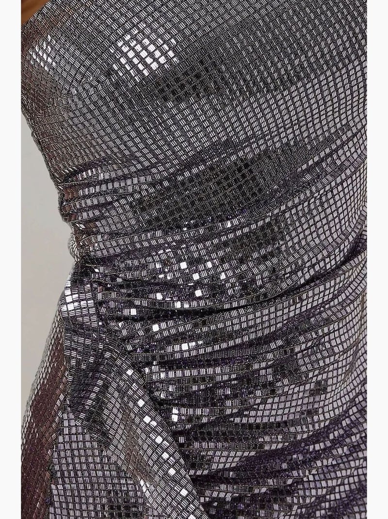 Strapless bodycon mini-jurk met pailletten en drapedetail hiccup Zilver - Kiabi