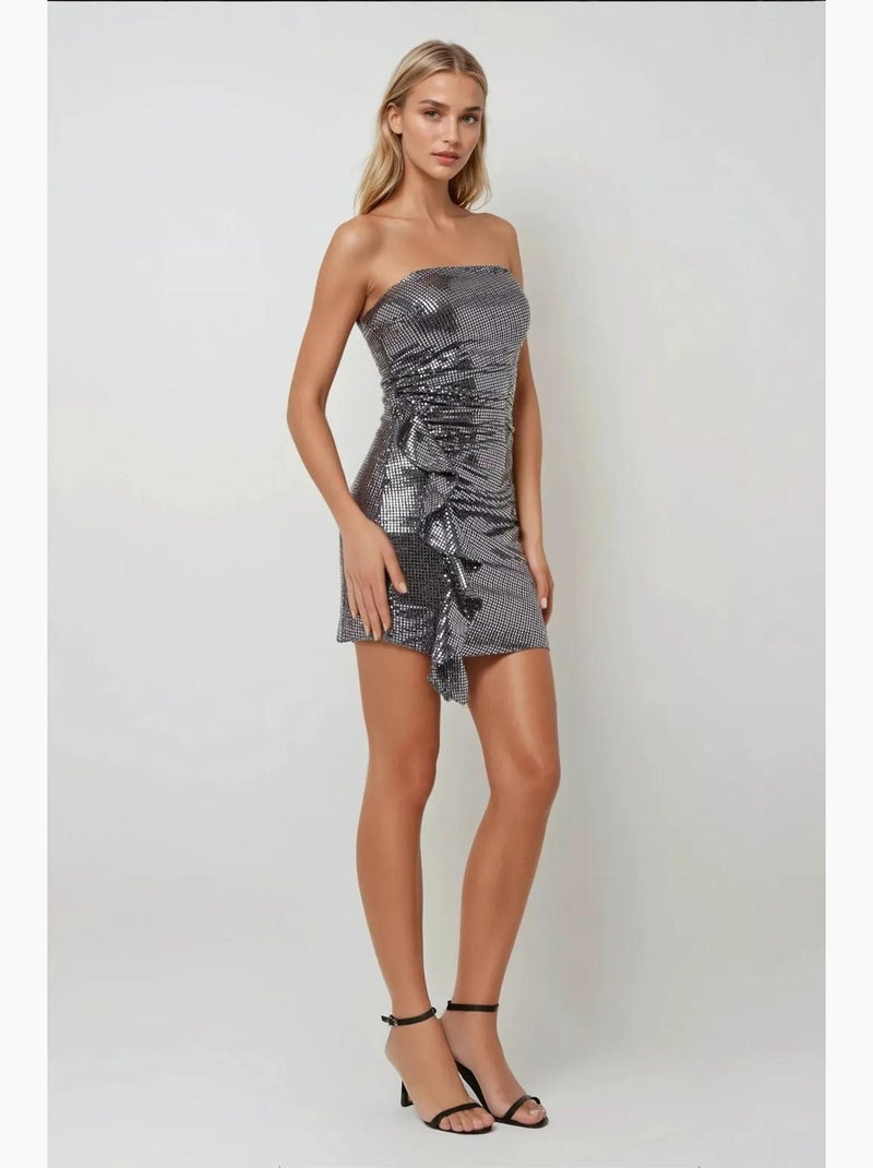Strapless bodycon mini-jurk met pailletten en drapedetail hiccup Zilver - Kiabi