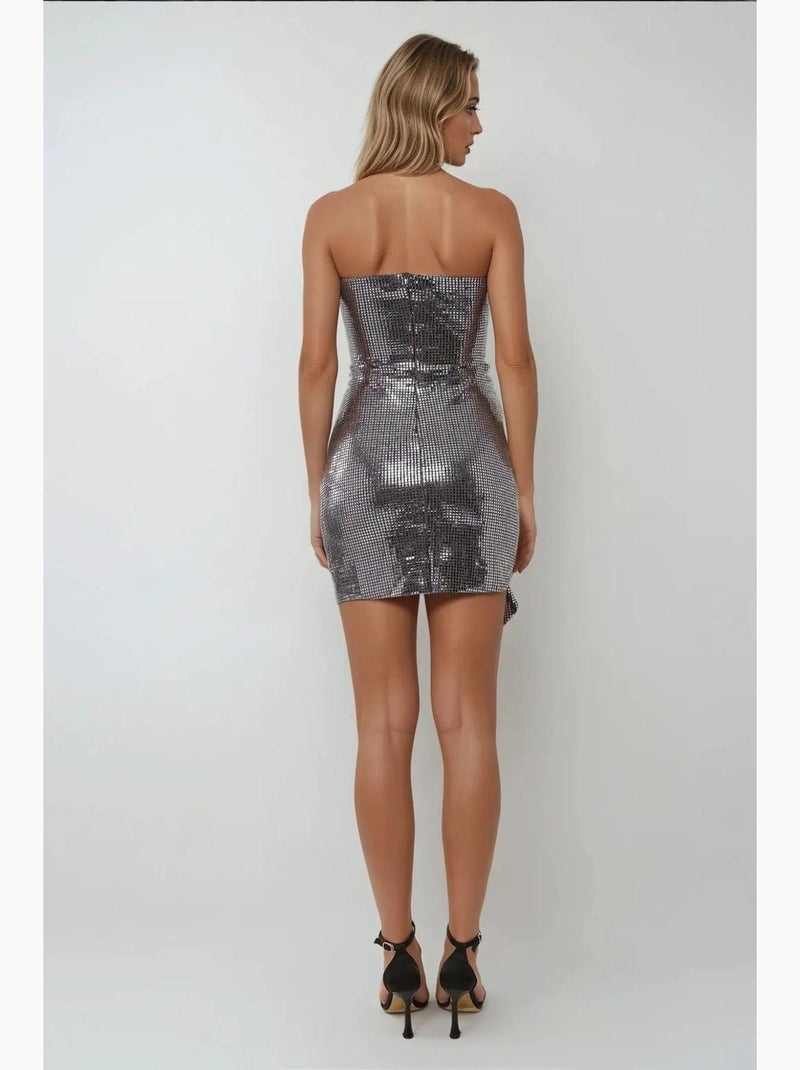 Strapless bodycon mini-jurk met pailletten en drapedetail hiccup Zilver - Kiabi