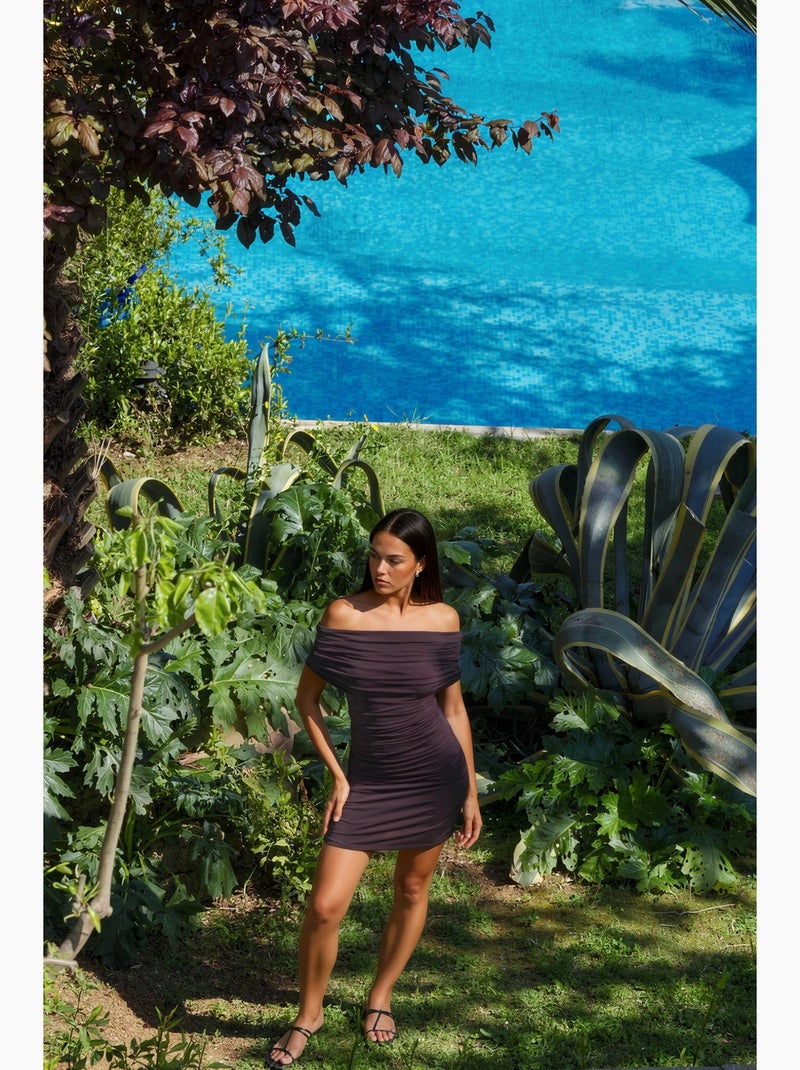 Strapless bodycon sandy mini-jurk hiccup Chocoladebruin - Kiabi