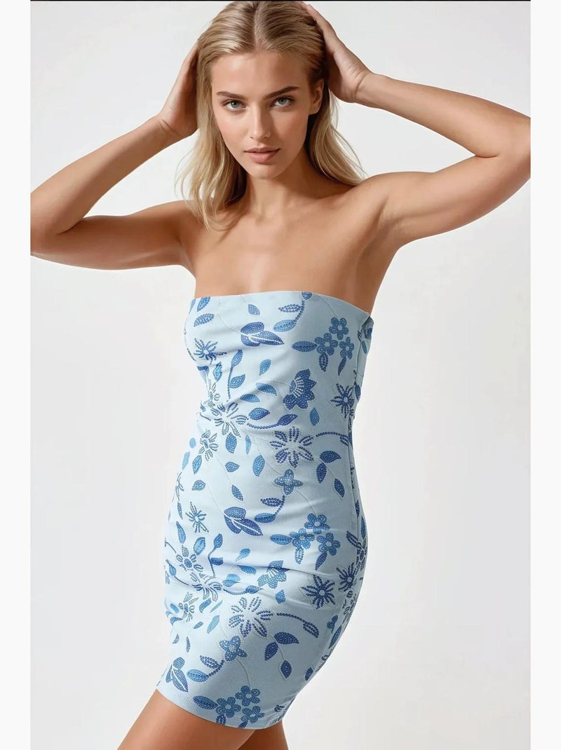 Strapless getextureerde bodycon mini-jurk hiccup Blauw - Kiabi