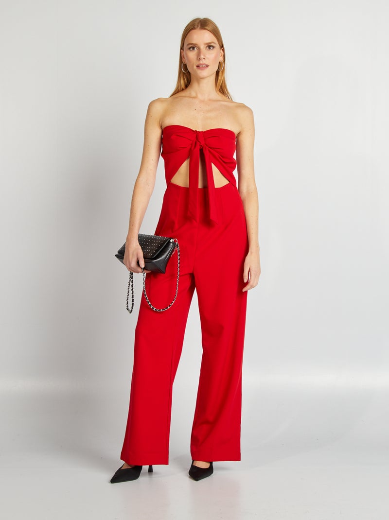 Strapless jumpsuit met split onder de borst ROOD - Kiabi