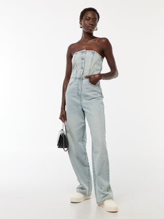 Strapless jumpsuit van spijkerstof