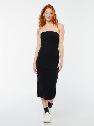 Strapless jurk met ribbeltextuur