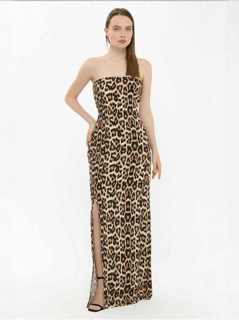 Strapless maxi-jurk met dierenprint hiccup Multicolor - Kiabi