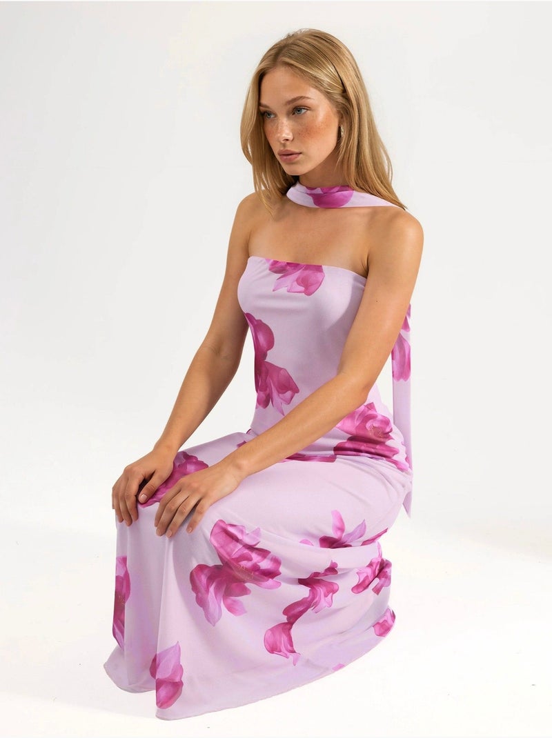 Strapless maxijurk met bloemenprint Lavendel - Kiabi