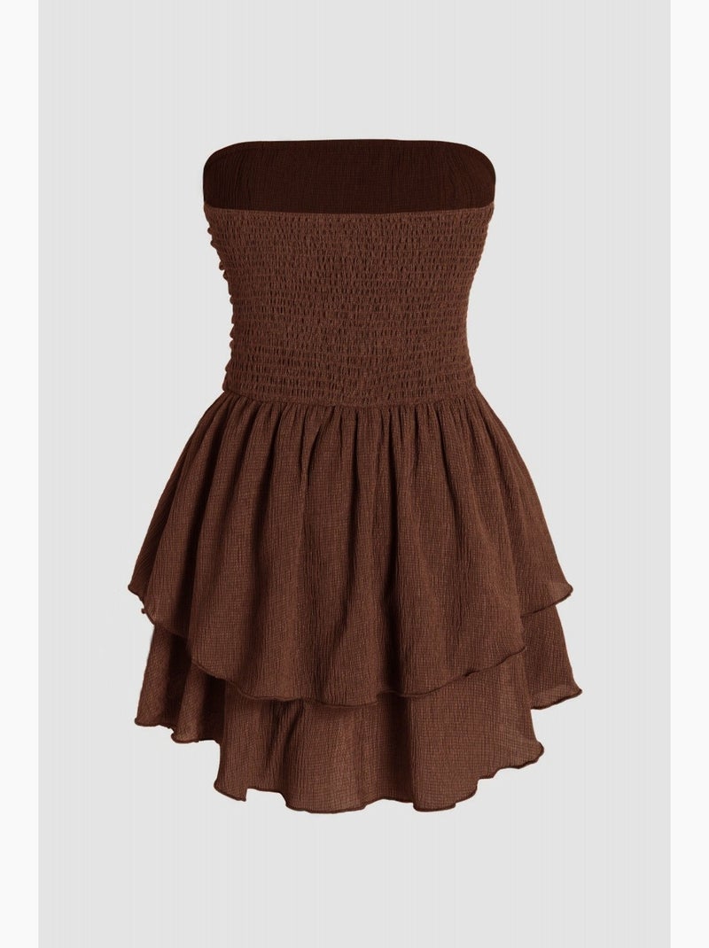 Strapless mini-jurk met ruches hiccup Chocoladebruin - Kiabi