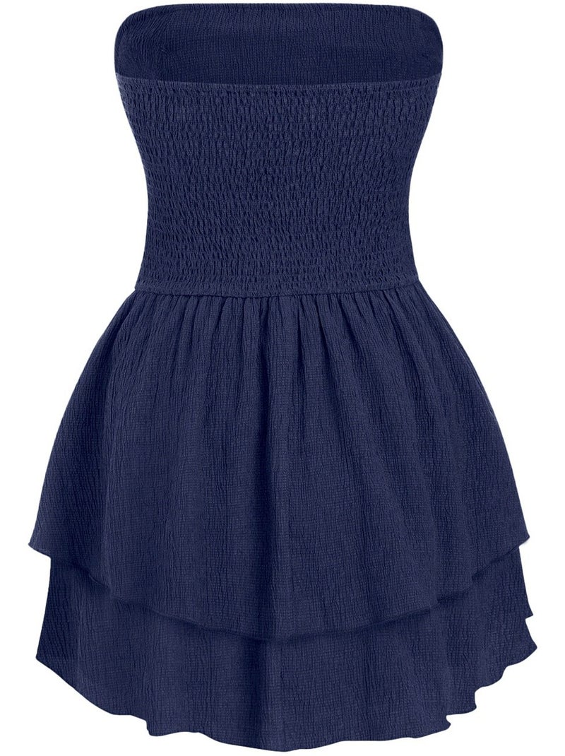 Strapless mini-jurk met ruches hiccup Marineblauw - Kiabi