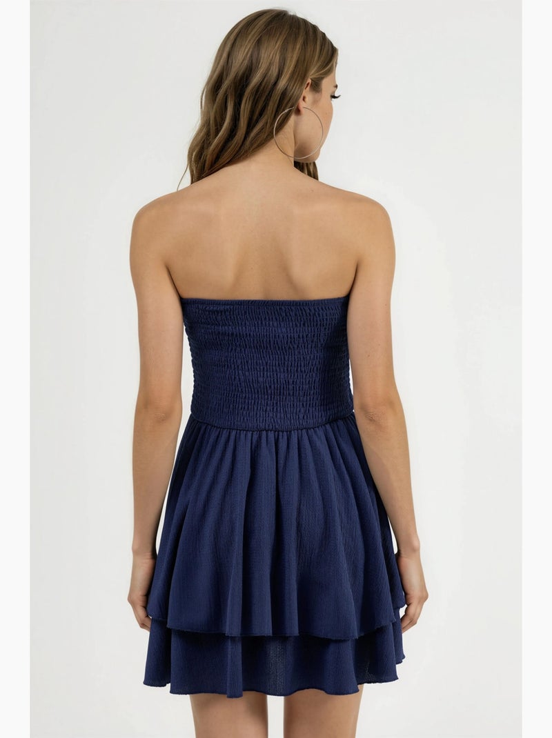 Strapless mini-jurk met ruches hiccup Marineblauw - Kiabi