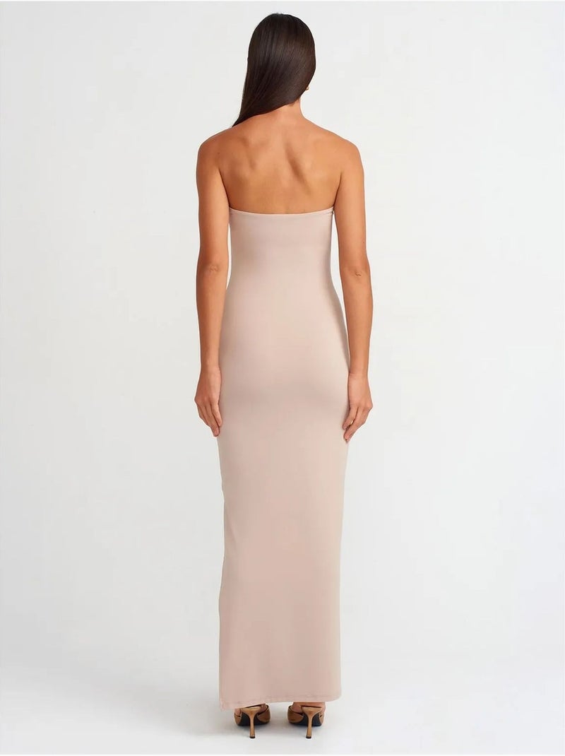 Straploze bodycon maxi-jurk met split dilvin Zand - Kiabi