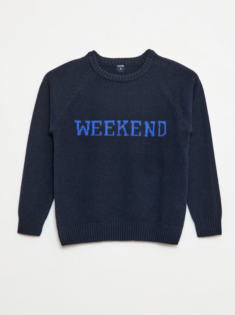 Streelzachte trui met opschrift Blauw - Kiabi