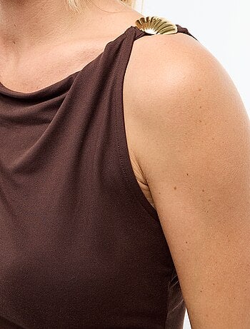 Stretch T-shirt met goudkleurige siersteen