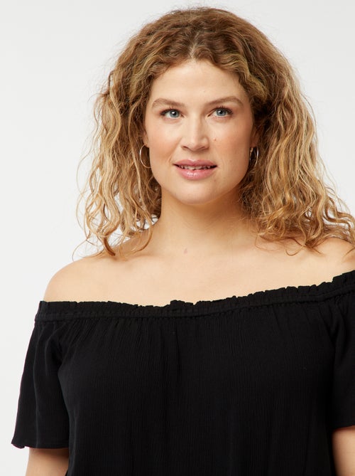 Stretchtop met korte mouw en bardothals - Kiabi