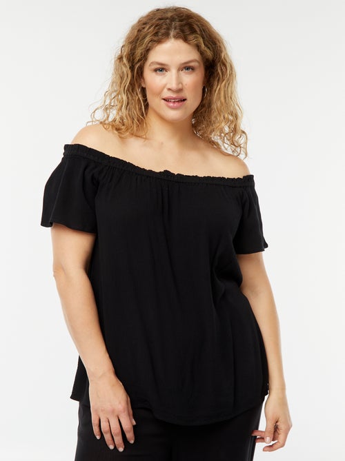 Stretchtop met korte mouw en bardothals - Kiabi