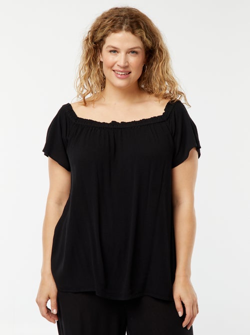 Stretchtop met korte mouw en bardothals - Kiabi