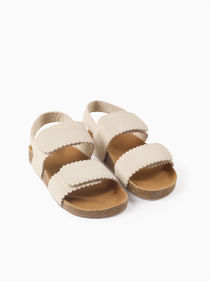 Suède sandalen met klittenbandsluitingen Lichtbeige - Kiabi