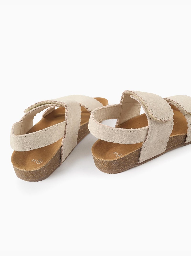 Suède sandalen met klittenbandsluitingen Lichtbeige - Kiabi