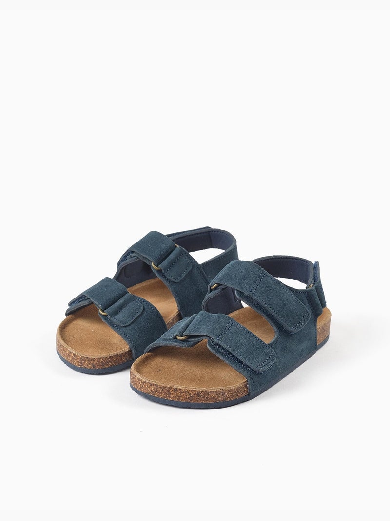 Suède voetbed sandalen met kurk binnenzool Blauw Blauw - Kiabi
