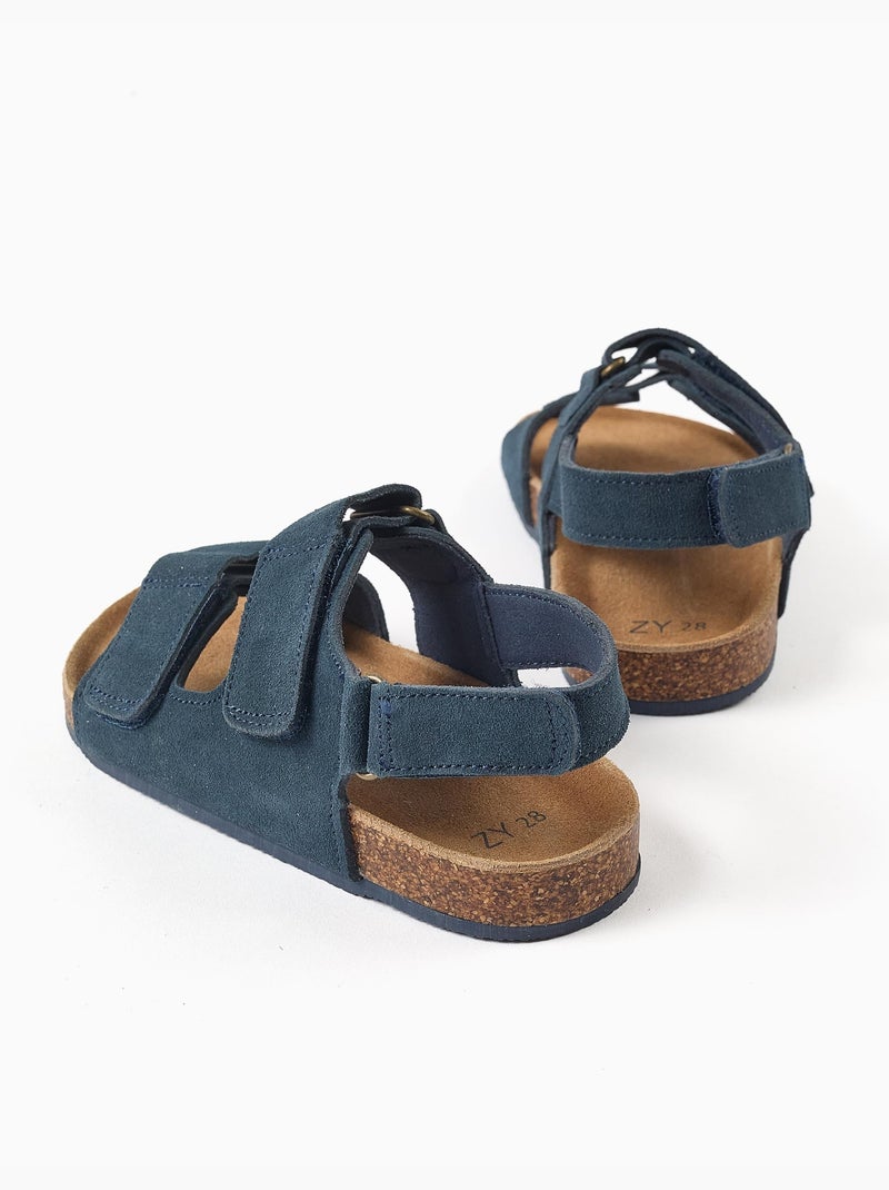Suède voetbed sandalen met kurk binnenzool Blauw Blauw - Kiabi