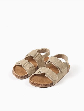 Suède voetbed sandalen met kurken binnenzool