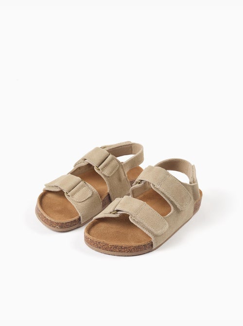 Suède voetbed sandalen met kurken binnenzool - Kiabi Suède voetbed sandalen met kurken binnenzool - Kiabi