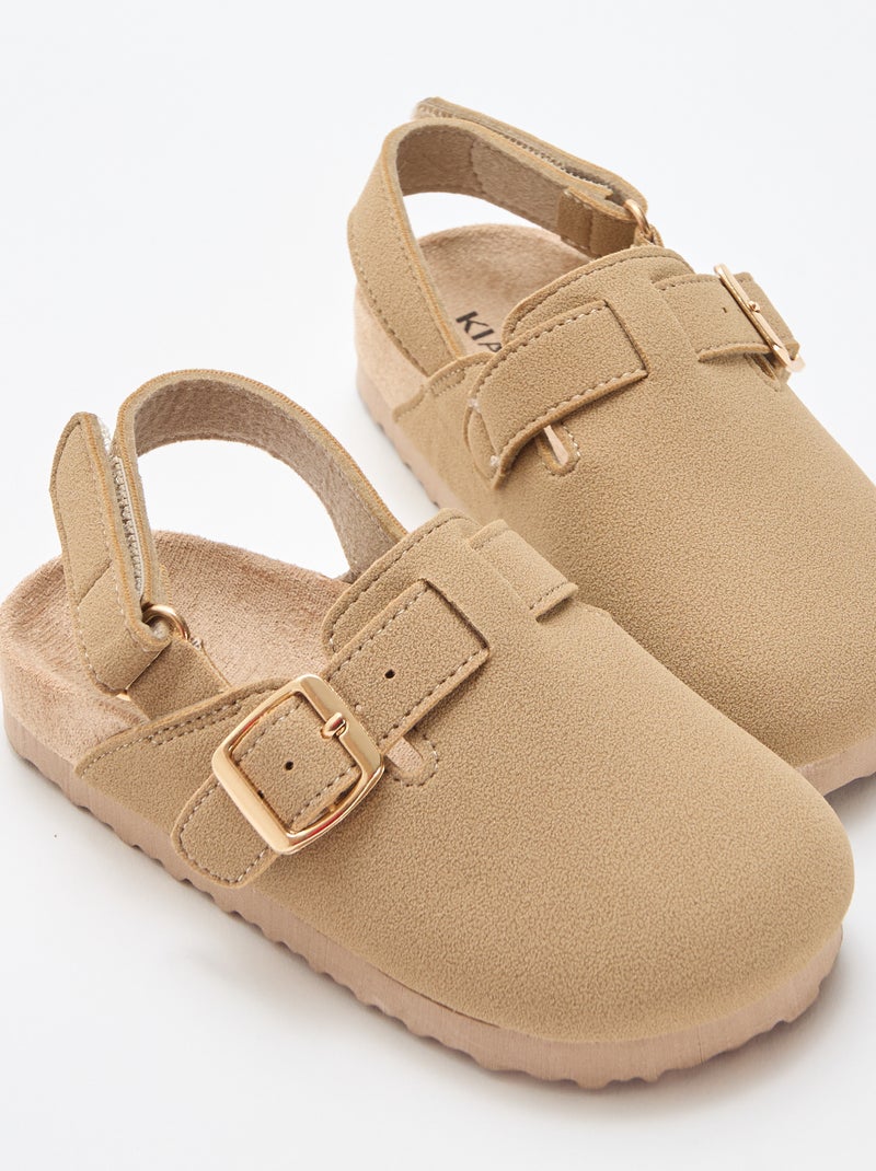 Suedine muiltjes met klittenband Biege - Kiabi