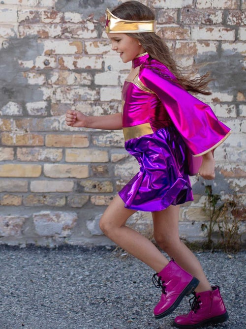 Superheldin tuniek cape en masker kostuum voor kinderen - Kiabi