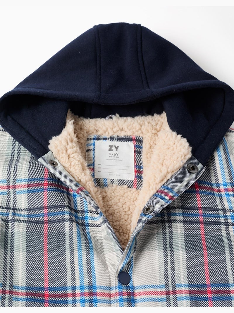 Surchemise à carreaux à capuche avec doublure sherpa Bleu Bleu - Kiabi