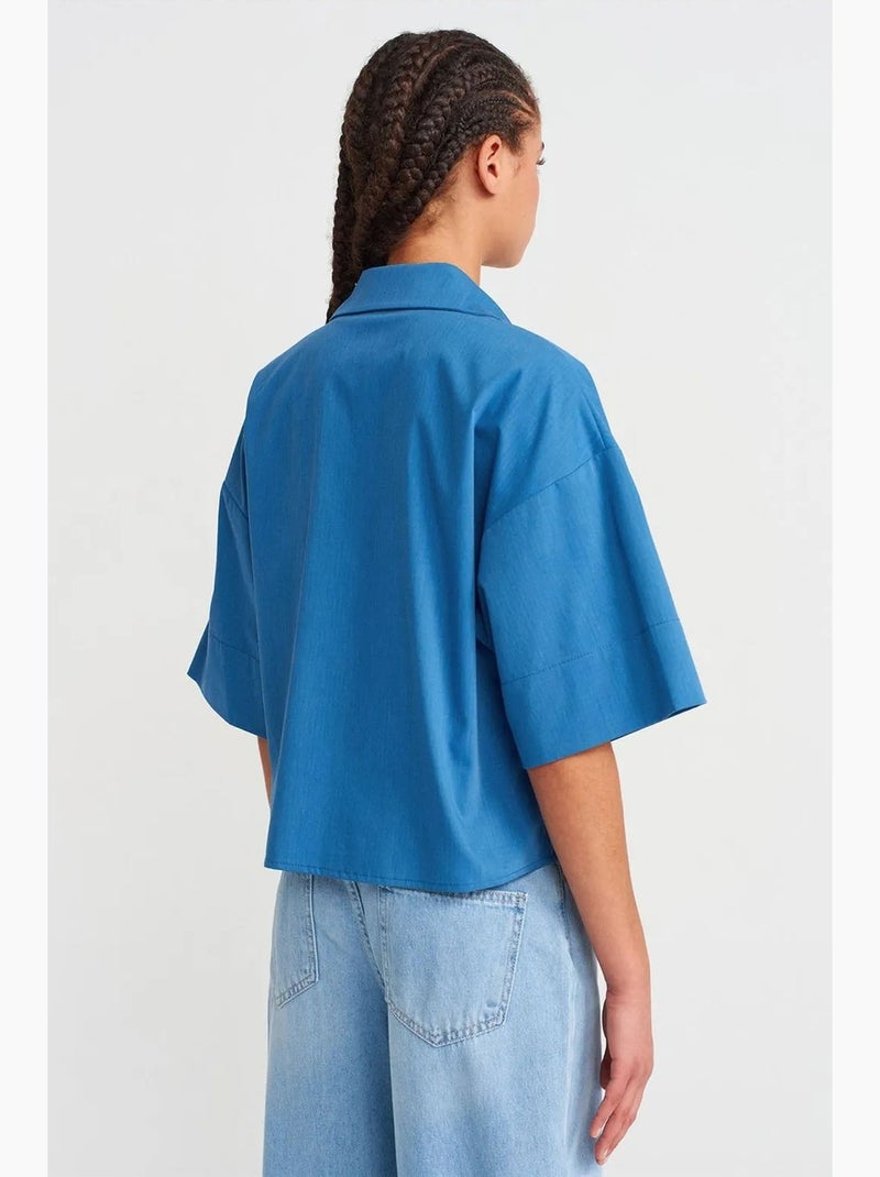 Surchemise courte oversize en crêpe dilvin Bleu électrique - Kiabi
