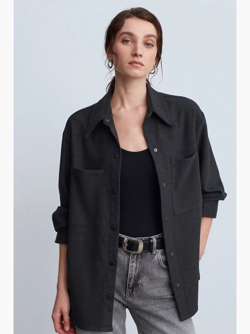 Surchemise en maille oversize à manches longues dilvin Noir - Kiabi