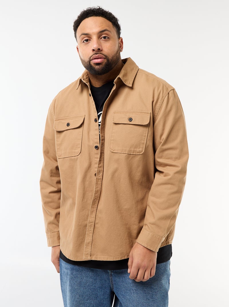 Surchemise en twill avec poches poitrine à rabat Beige - Kiabi