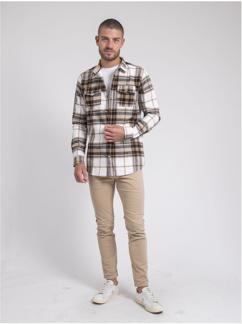 Surchemise manches longues carreaux tomarcus Beige - Kiabi