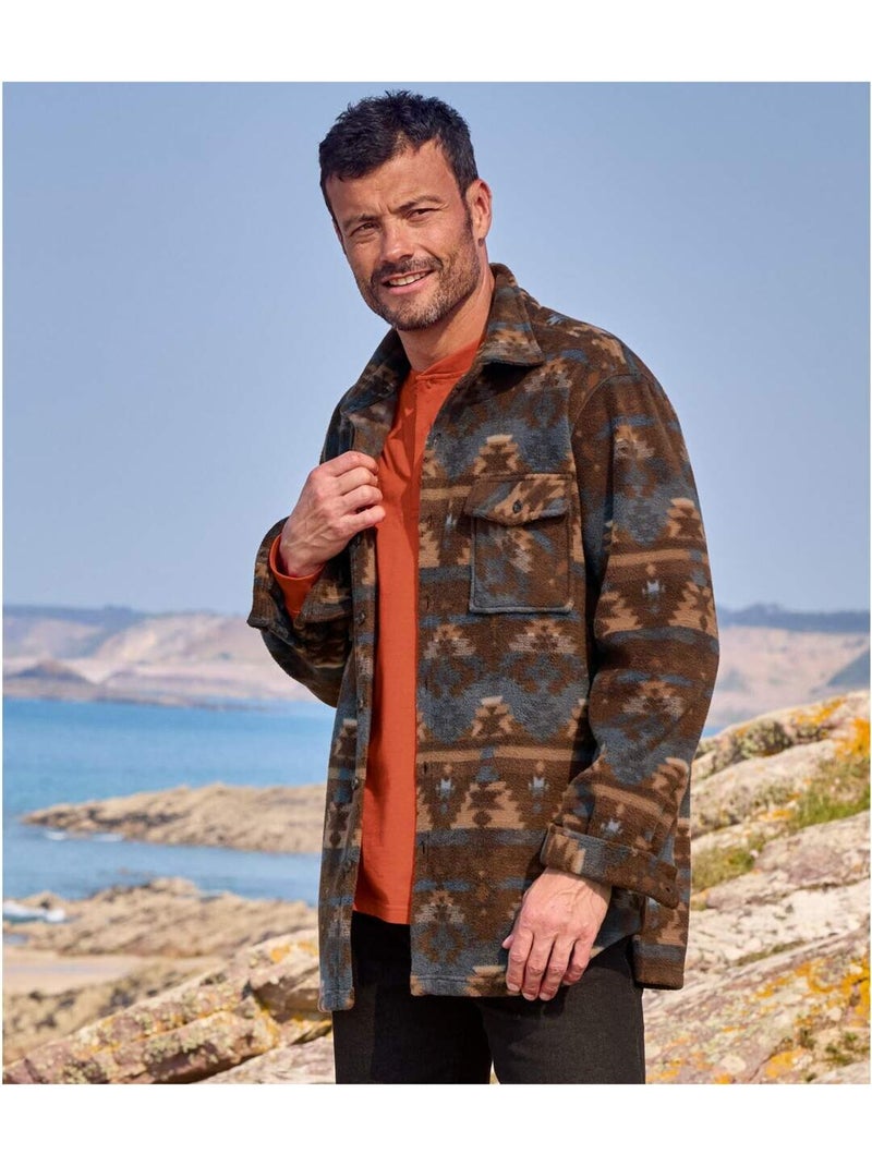 Surchemise Polaire Motifs Aztèques   - ATLAS FOR MEN Marron - Kiabi