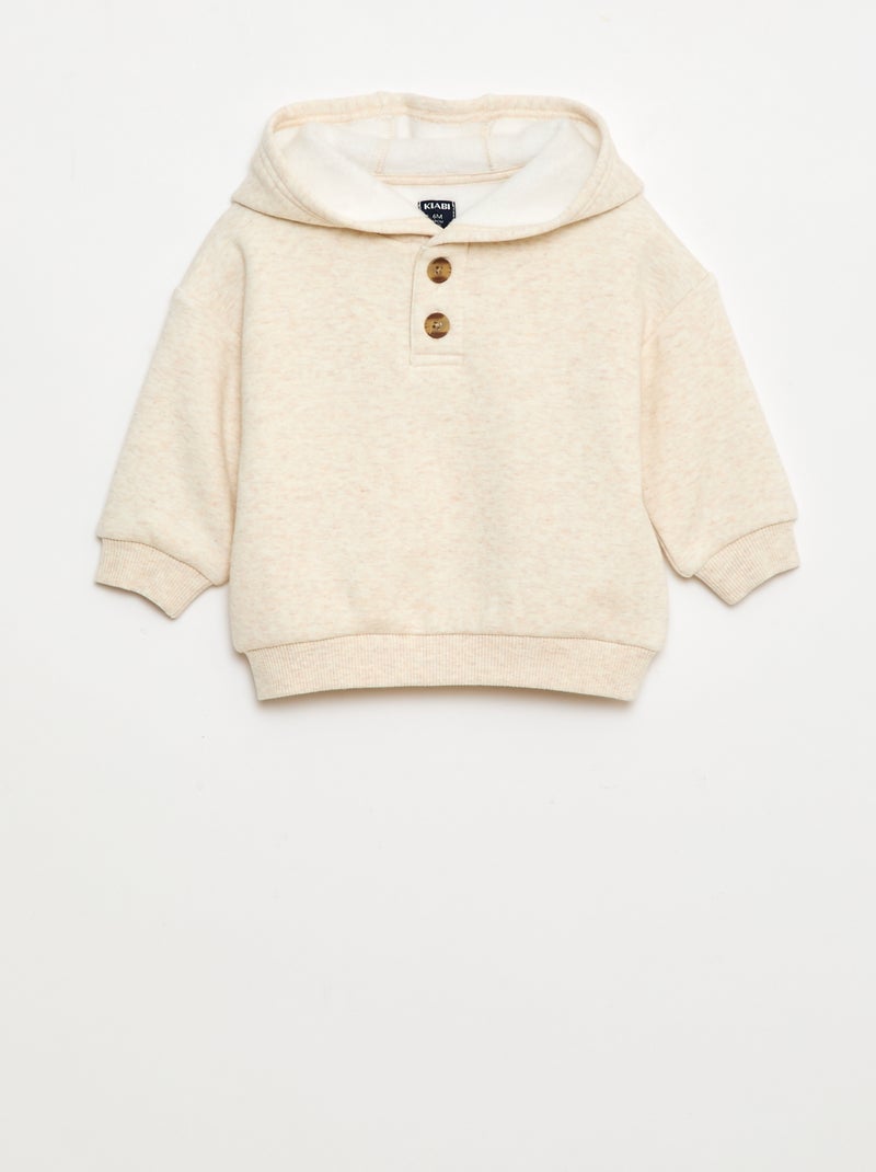 Sweat à capuche avec boutons et doublure chaude Beige - Kiabi