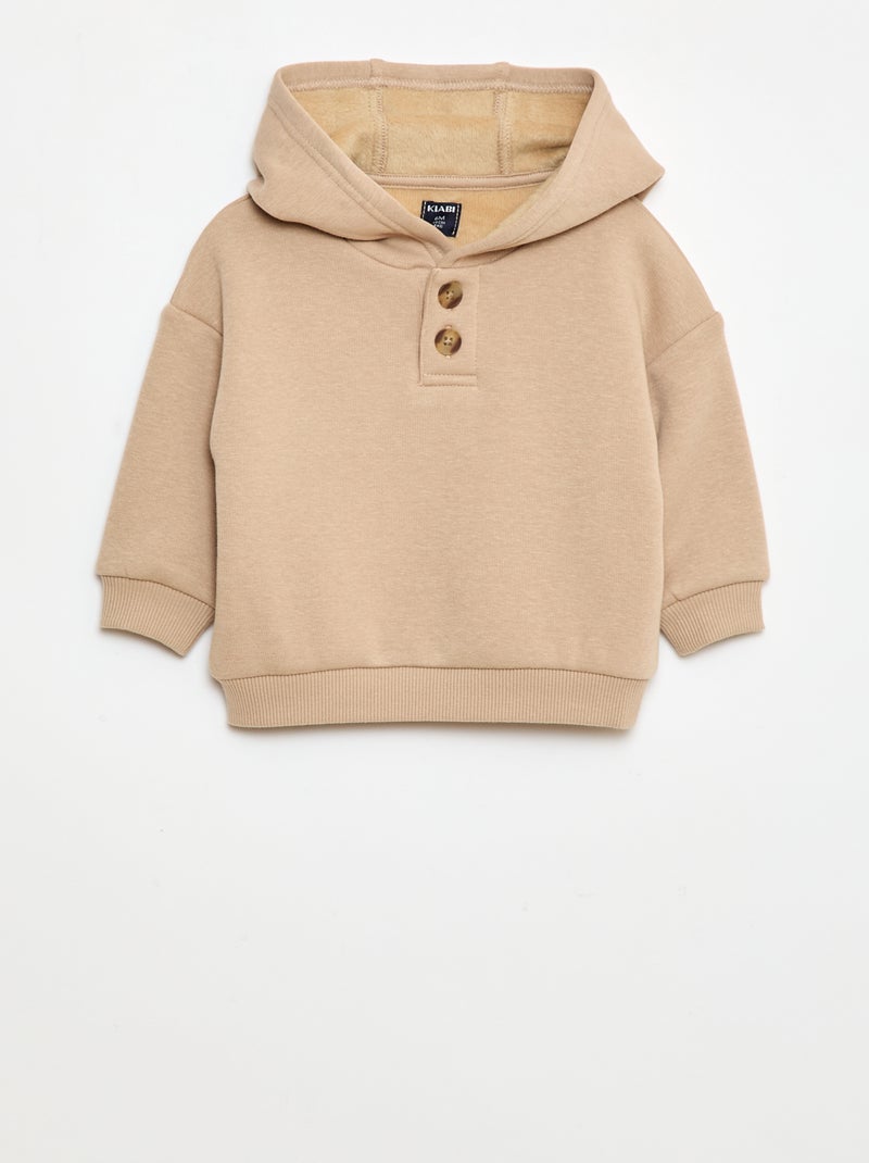 Sweat à capuche avec boutons et doublure chaude Beige - Kiabi