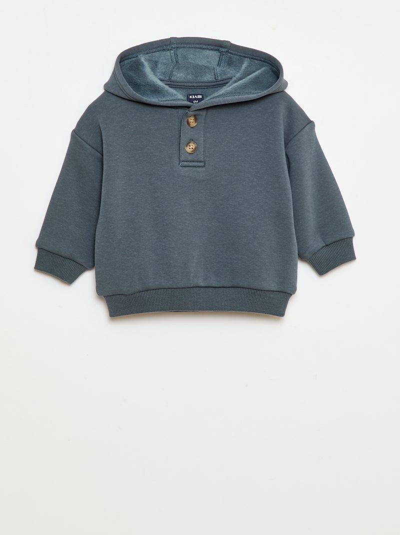 Sweat à capuche avec boutons et doublure chaude Bleu - Kiabi